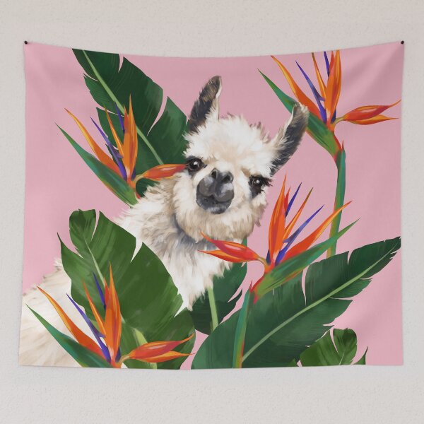 Item preview, Llama in Bird of Paradise Flowers designed and sold by bignosework.