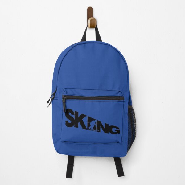 Item preview, Black Skiing Text with Blue Silhouette Downhill Skier on Blue Background designed and sold by Karen McFarland.