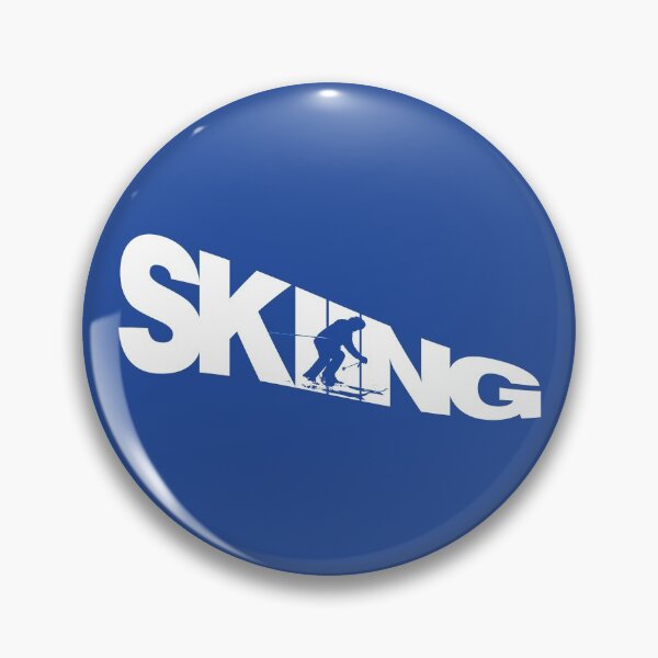 Item preview, White Skiing Text with Blue Silhouette Downhill Skier on Blue Background designed and sold by Karen McFarland.