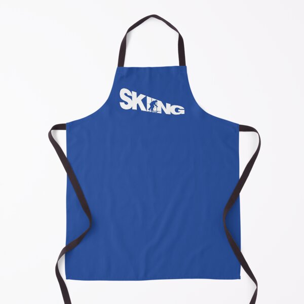 Item preview, White Skiing Text with Blue Silhouette Downhill Skier on Blue Background designed and sold by Karen McFarland.