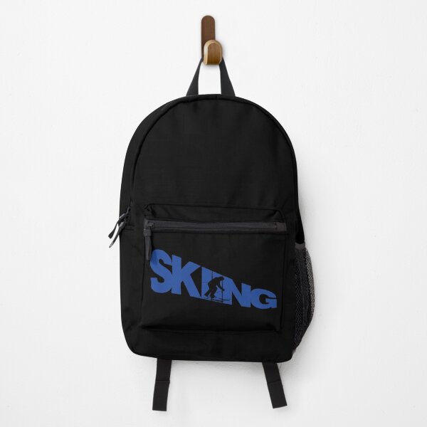 Item preview, Blue Skiing Text with Black Silhouette Downhill Skier on Black Background designed and sold by Karen McFarland.