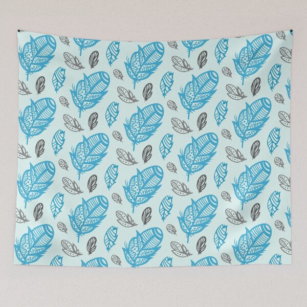 Item preview, Blue Feather Shapes Tribal Style Art - Seamless Pattern Design GC-091-08 designed and sold by GraphicCharms.