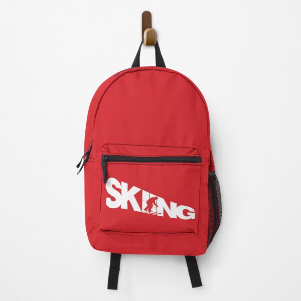 Item preview, White Skiing Text with Red Silhouette Downhill Skier on Red Background designed and sold by Karen McFarland.