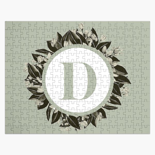 Floral alphabet in sage color - letter D Jigsaw Puzzle