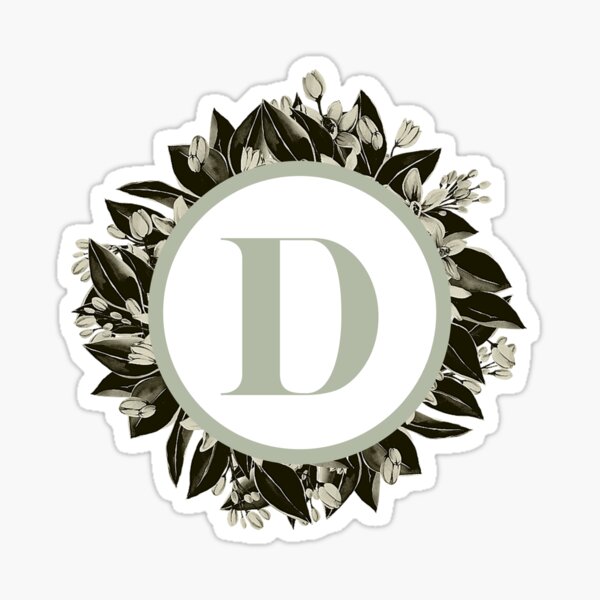 Floral alphabet in sage color - letter D Sticker
