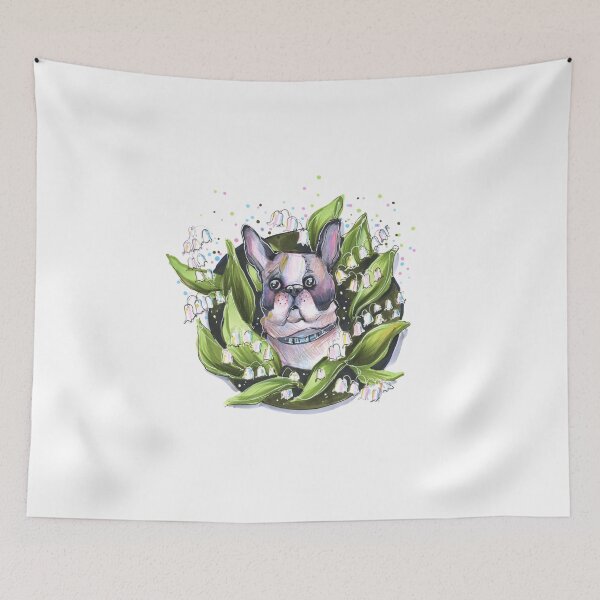 Item preview, cute french bulldog in flowers illustration cartoon sketch with markers designed and sold by InessArt.
