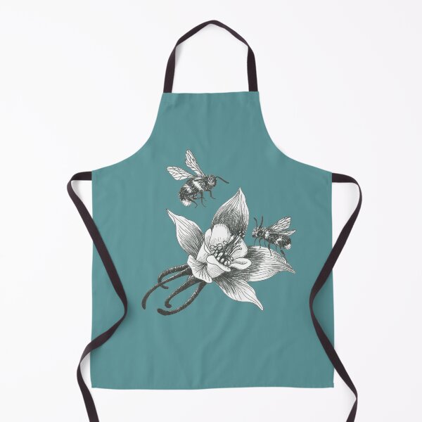 Item preview, honey bees on wild aquilegia flowers on teal background designed and sold by EllenLambrichts.