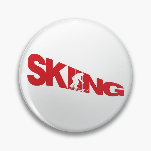 Item preview, Red Skiing Text with White Silhouette Downhill Skier on White Background designed and sold by Karen McFarland.