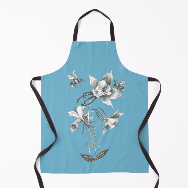 bees on mountain flowers with turquoise blue background Apron