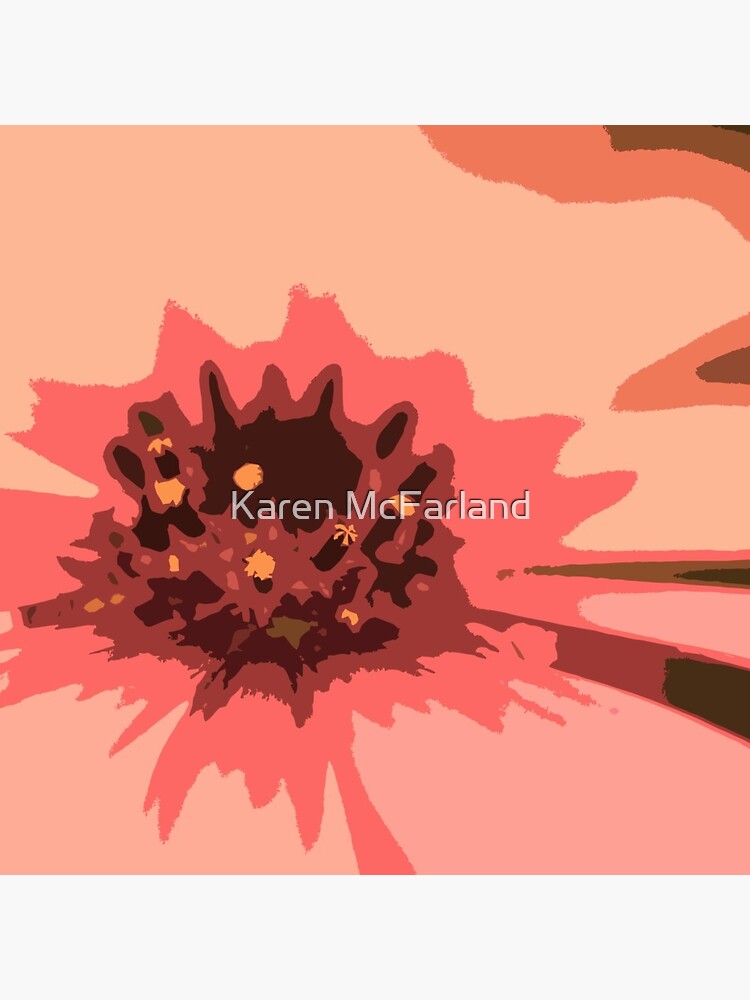 Button for Sale mit Abstrakte und künstlerische Gänseblümchen-Blume in  bunten orangeroten Farbtönen von Pfirsich, Koralle und Lachs von Karen  McFarland