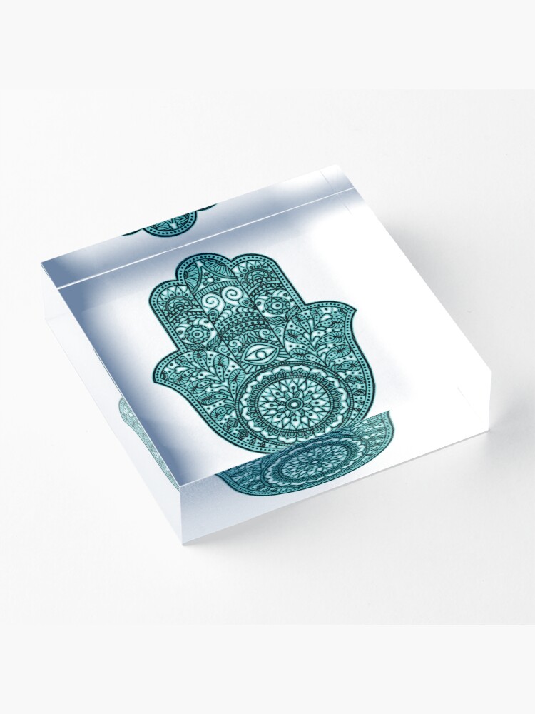 Alternate view of Neon Hamsa Hand - turquoise Acrylic Block