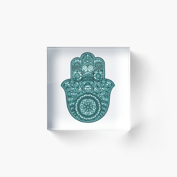 Neon Hamsa Hand - turquoise Acrylic Block
