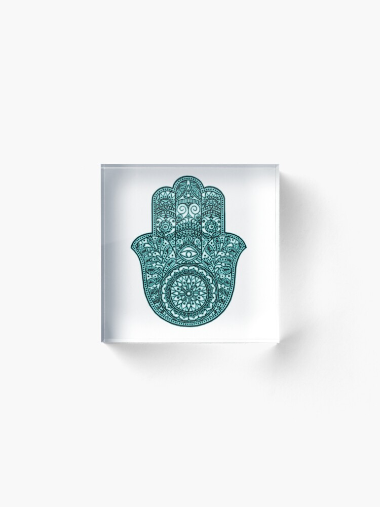 Alternate view of Neon Hamsa Hand - turquoise Acrylic Block