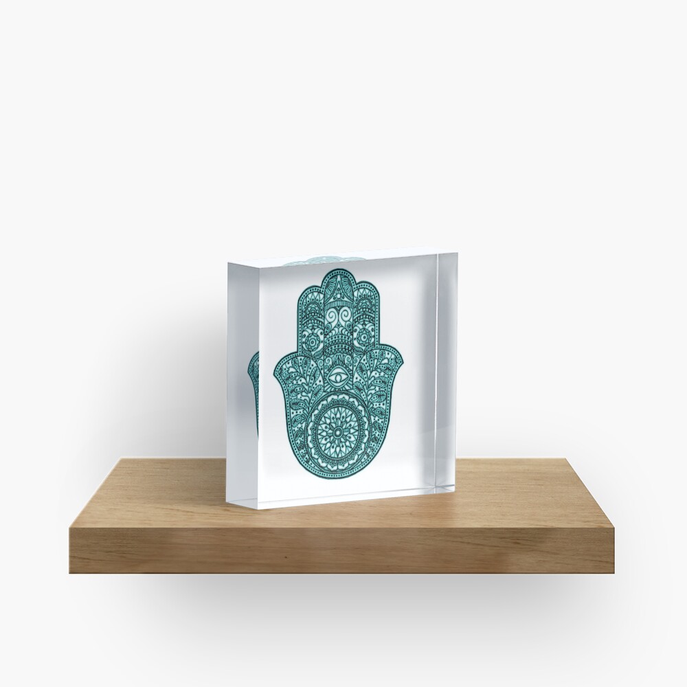 Neon Hamsa Hand - turquoise Acrylic Block