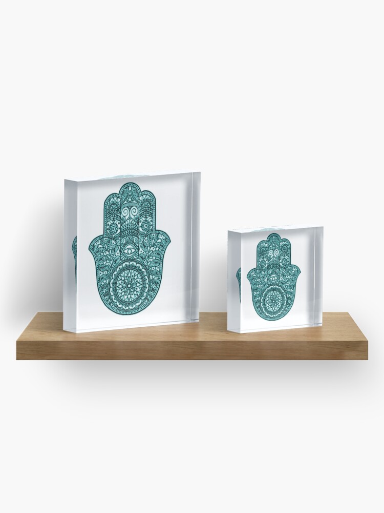 Alternate view of Neon Hamsa Hand - turquoise Acrylic Block