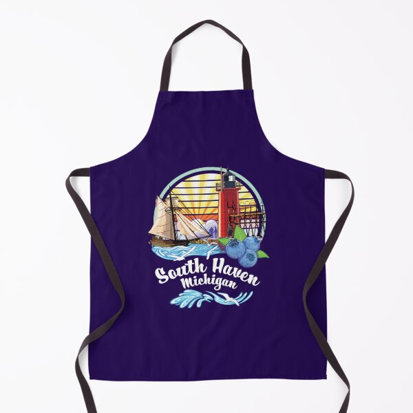 Item preview, South Haven Michigan USA Lighthouse on South Pier with Tall Ship and  Blueberries designed and sold by SunNoonPark.