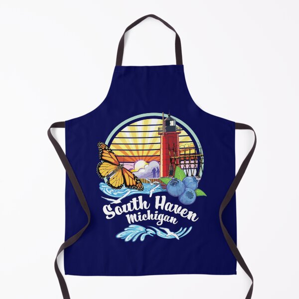 Item preview, South Haven Michigan USA Lighthouse on South Beach Pier with Monarch Butterfly and Blueberries designed and sold by SunNoonPark.