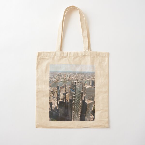 #Manhattan, #NewYorkCity, #downtown, #NewYork, skyscrapers, river, Hudson, bridges, streets Cotton Tote Bag