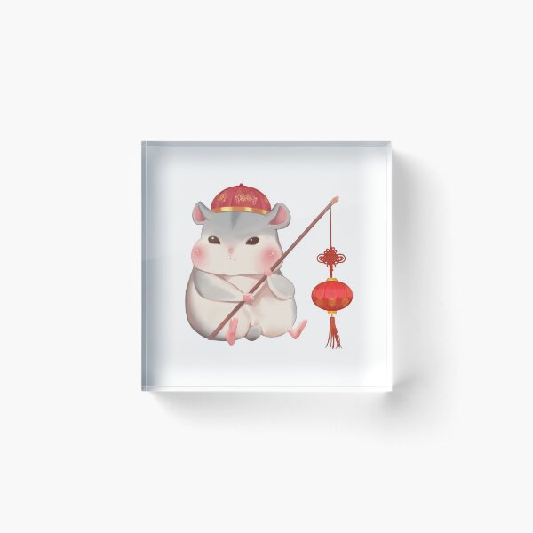 Aperçu de l'œuvre Hamster chinois mignon avec lanterne souris célébration du nouvel an chinois créée et vendue par Wangfu-tees.