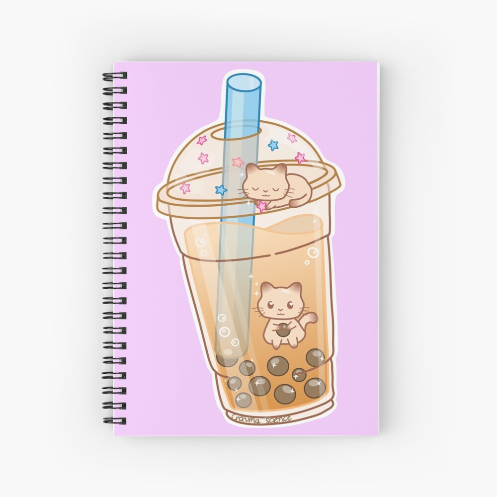 Pastel Kawaii Spiral Notebook Cute Rabbit, Milk, Bubble Tea