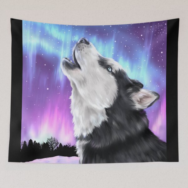 Item preview, Northern Lights, Howling Husky | Siberian Husky Dog Artwork designed and sold by shirinsart.