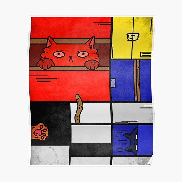 Composition Of Cats Mondrian Poster