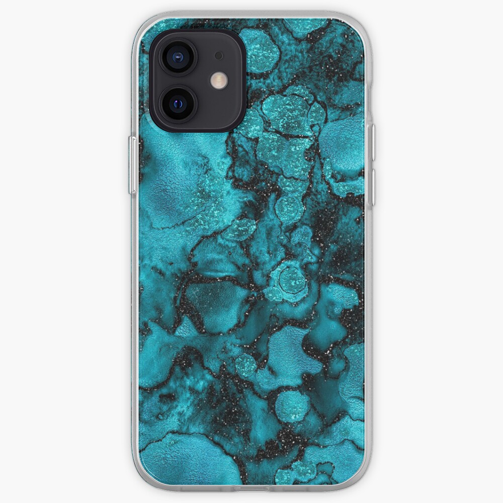 Indigo Malachite Marble and Black Glitter iPhone Case & Cover