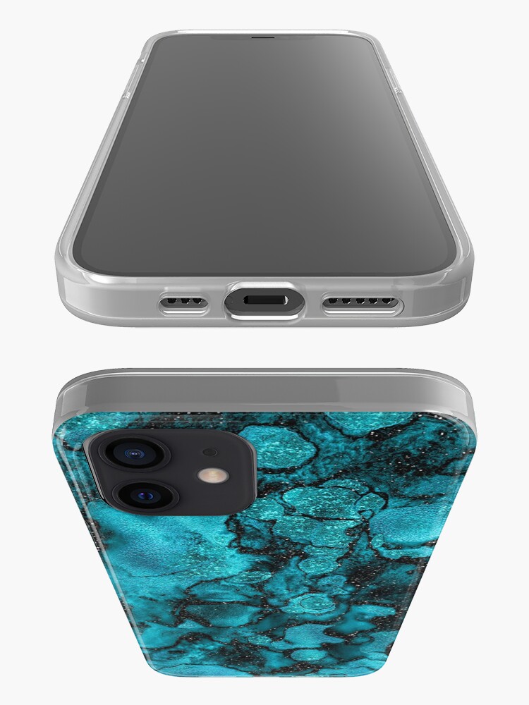 Alternate view of Indigo Malachite Marble and Black Glitter iPhone Case & Cover