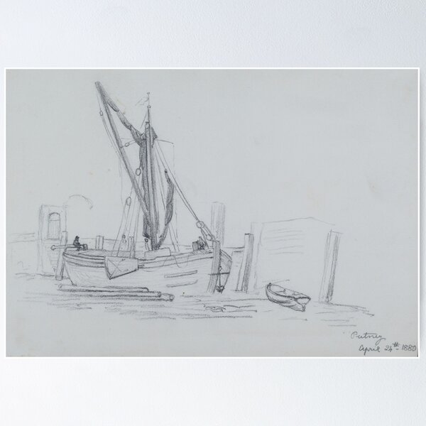 Item preview, pencil sketch - a boat at Putney 1880 designed and sold by NorthantsPast.