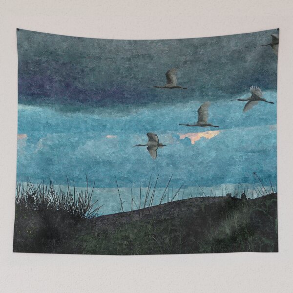 Item preview, Flock Flamingos Flying Seaside Coast designed and sold by Anna Lemos.