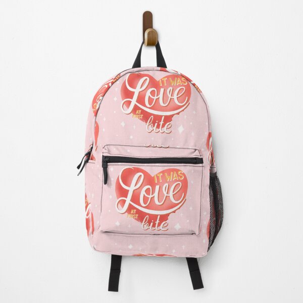 Item preview, It was love at first bite. Colorful poster design illustration with big heart. Bite marks and hand lettering typography and decorative elements designed and sold by BlueLela.