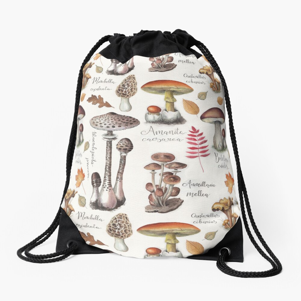 Botanical Mushrooms Drawstring Bag