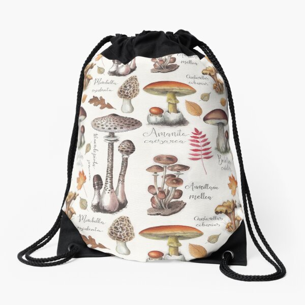 Botanical Mushrooms Drawstring Bag