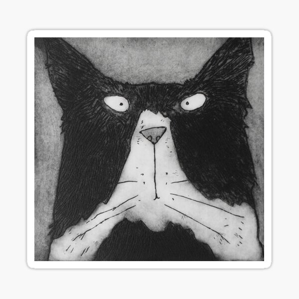 Funny Grumpy Black And White Tom Cat Sticker