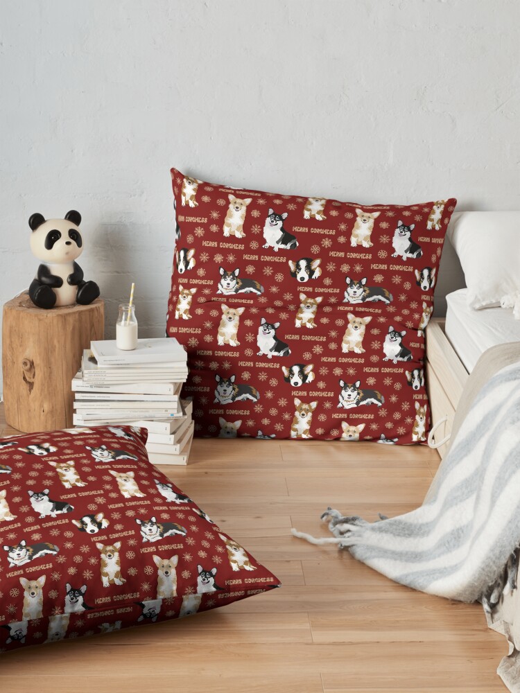 Alternate view of Merry Corgmess - red Floor Pillow