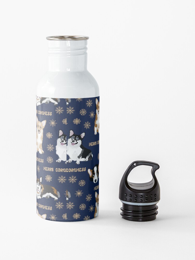 Alternate view of Merry Corgmess - blue Water Bottle