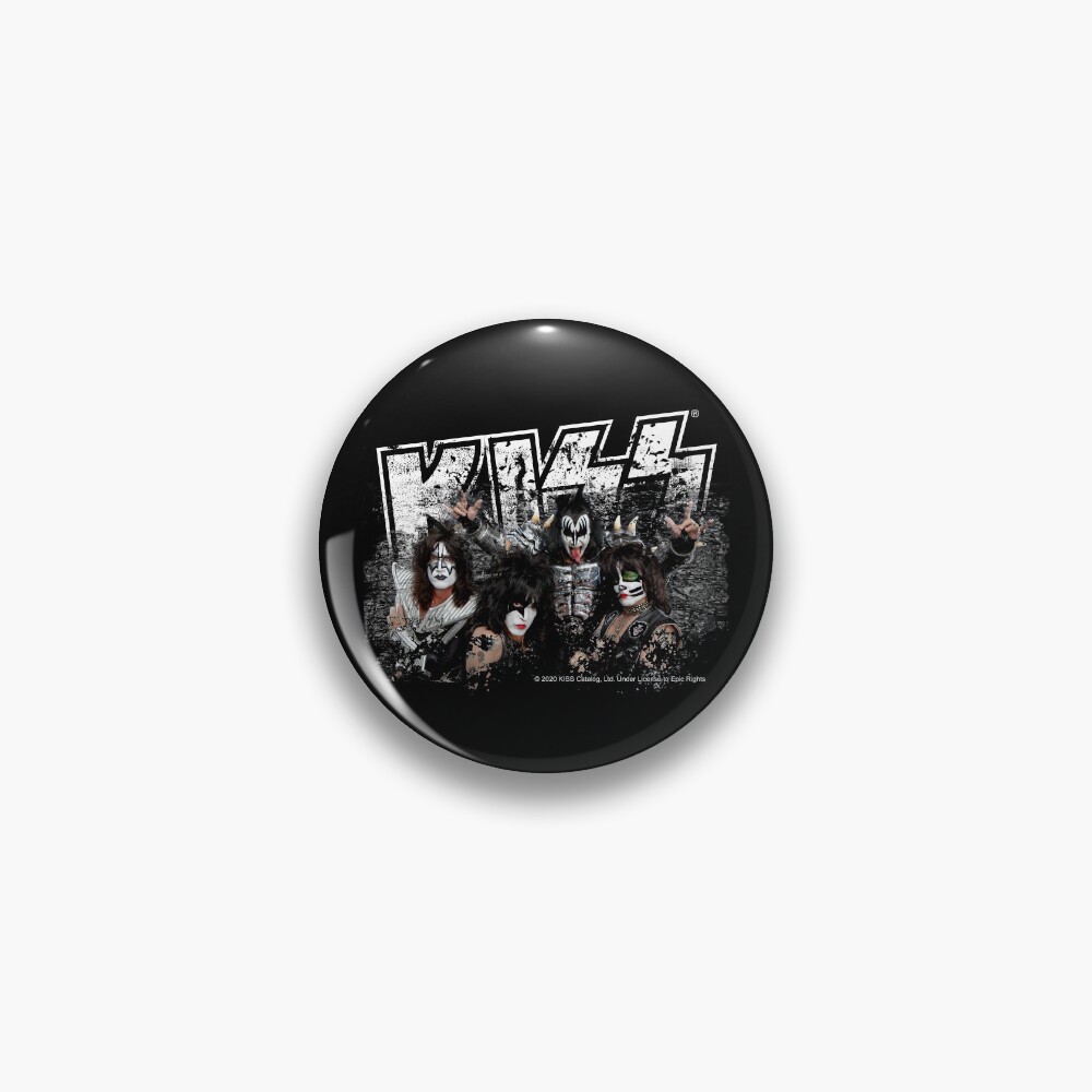 KISS rock music band - Black White Effect Logo and All Membersk music band Pin