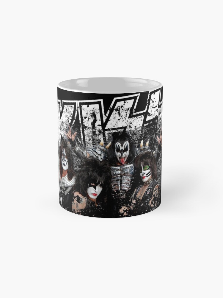 Alternate view of KISS rock music band - Black White Effect Logo and All Membersk music band Mug