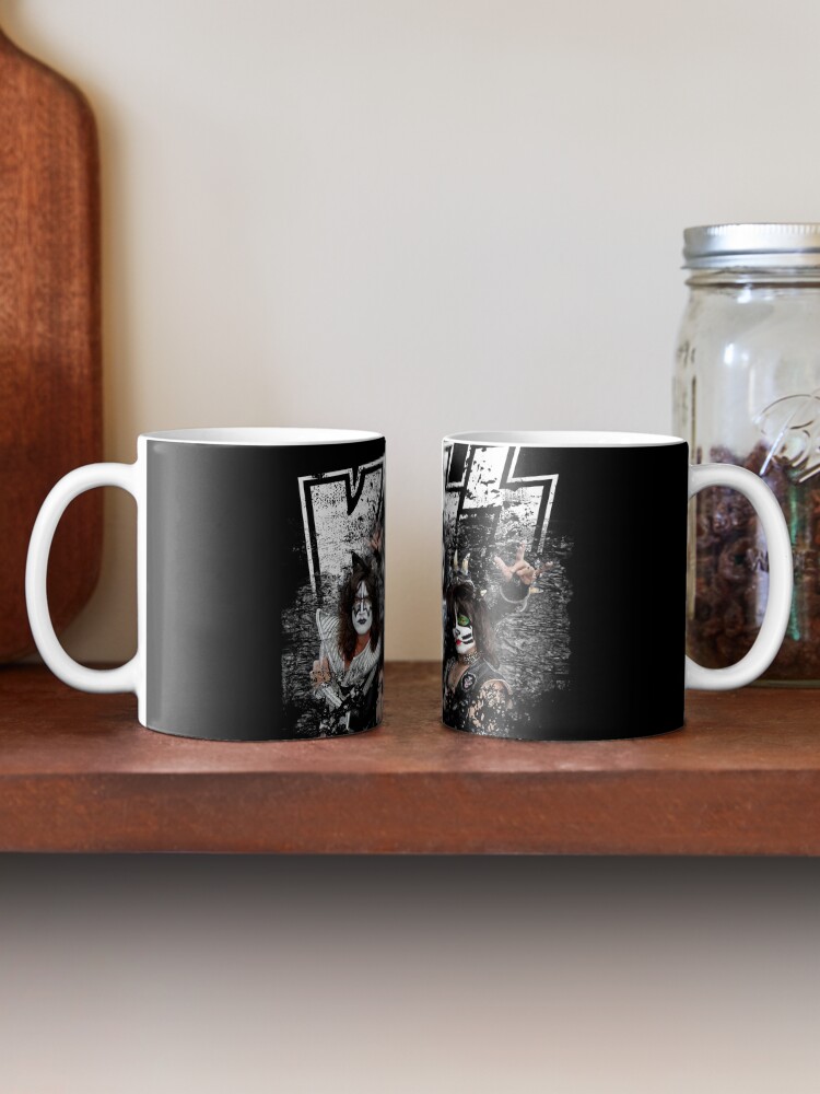 Alternate view of KISS rock music band - Black White Effect Logo and All Membersk music band Mug