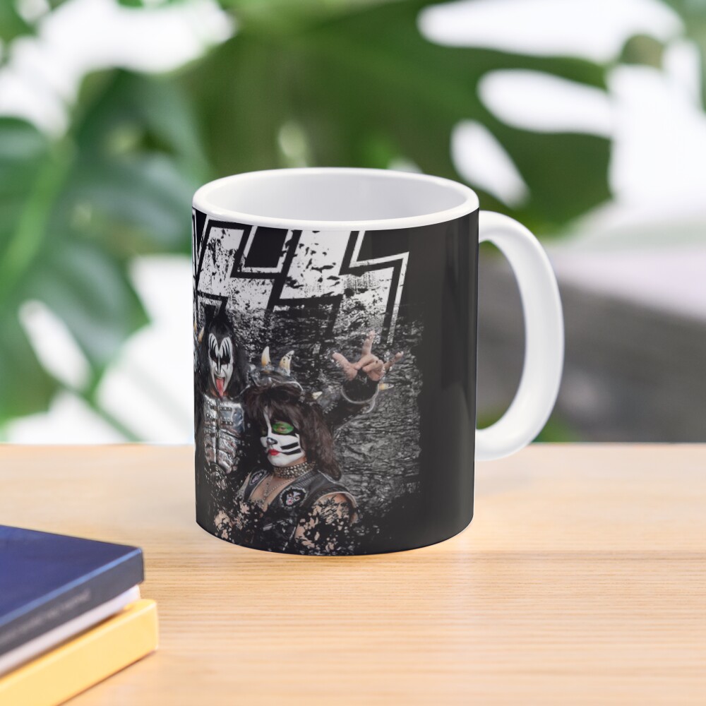 KISS rock music band - Black White Effect Logo and All Membersk music band Mug