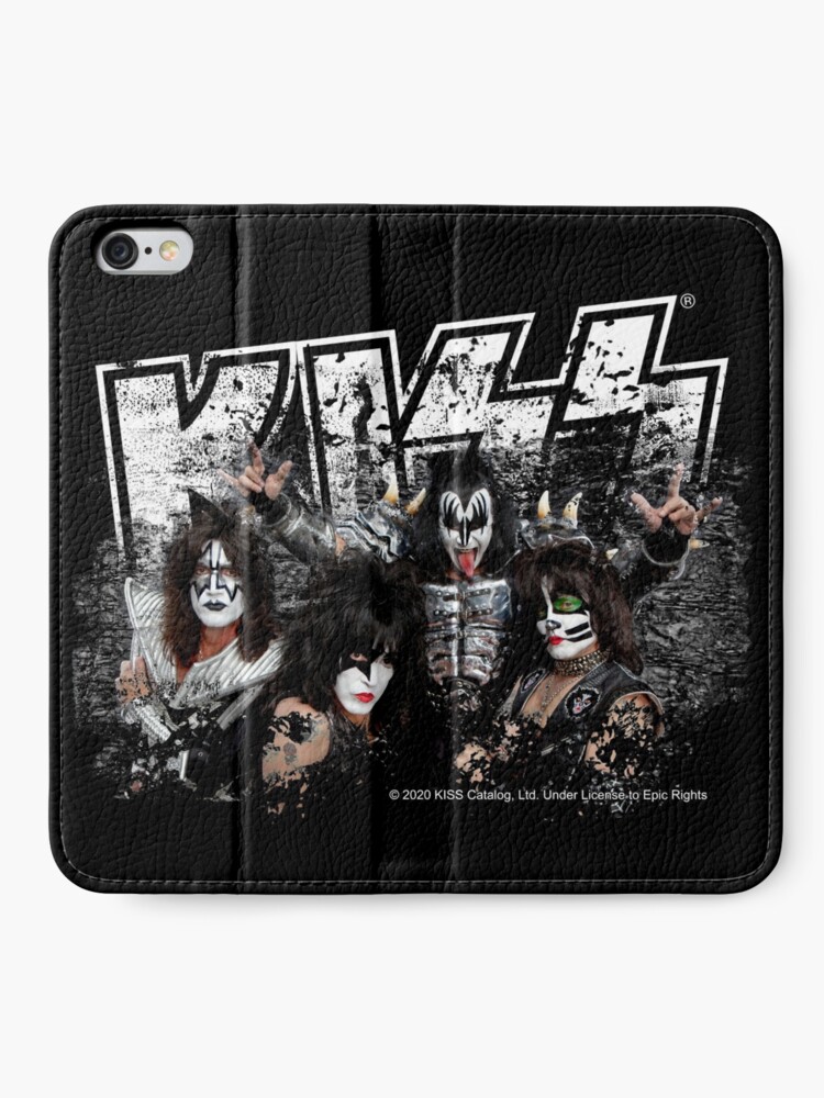 Alternate view of KISS rock music band - Black White Effect Logo and All Membersk music band iPhone Wallet