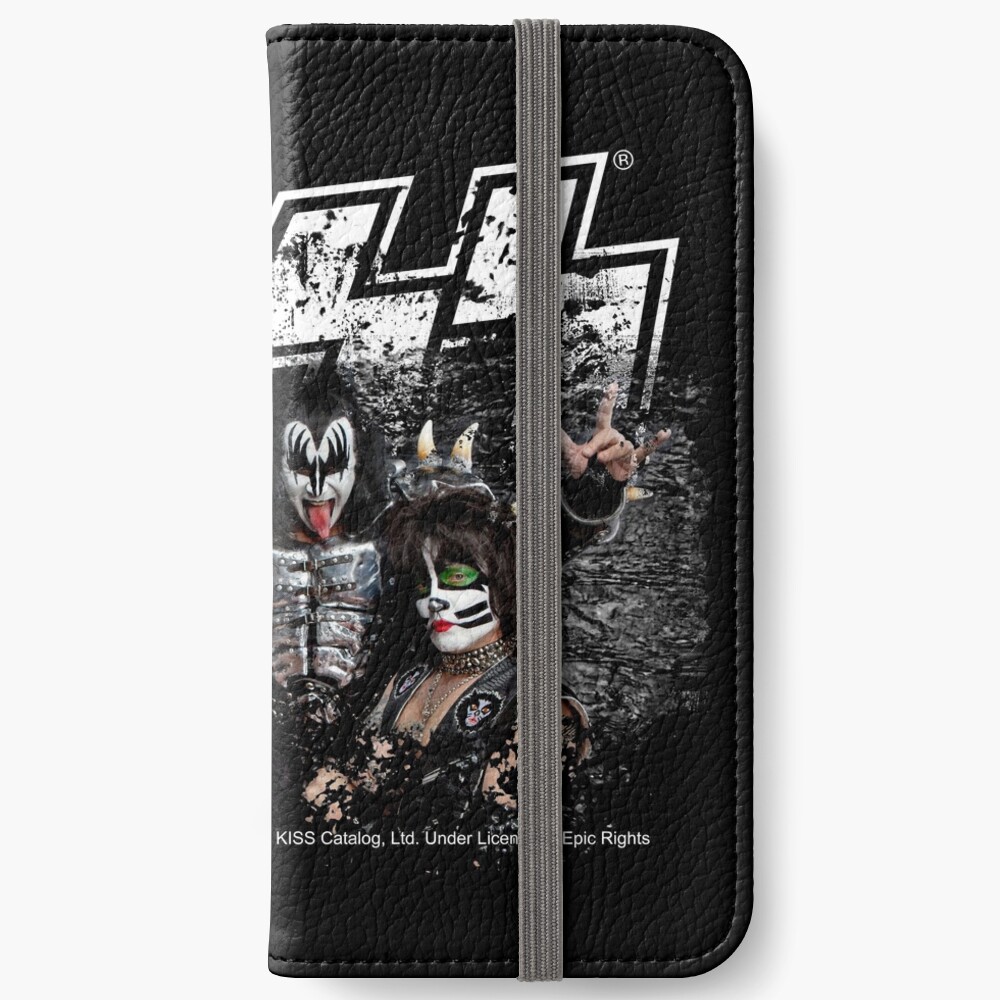 KISS rock music band - Black White Effect Logo and All Membersk music band iPhone Wallet