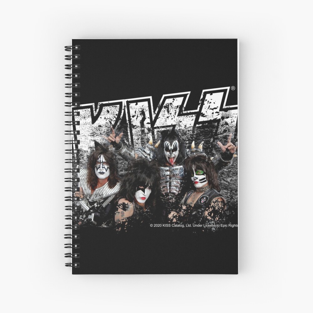 KISS rock music band - Black White Effect Logo and All Membersk music band Spiral Notebook