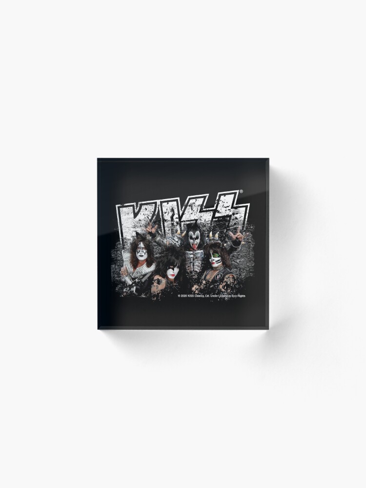 Alternate view of KISS rock music band - Black White Effect Logo and All Membersk music band Acrylic Block