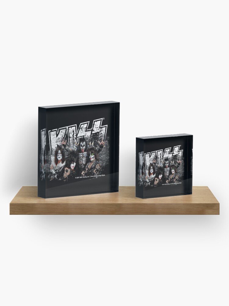 Alternate view of KISS rock music band - Black White Effect Logo and All Membersk music band Acrylic Block
