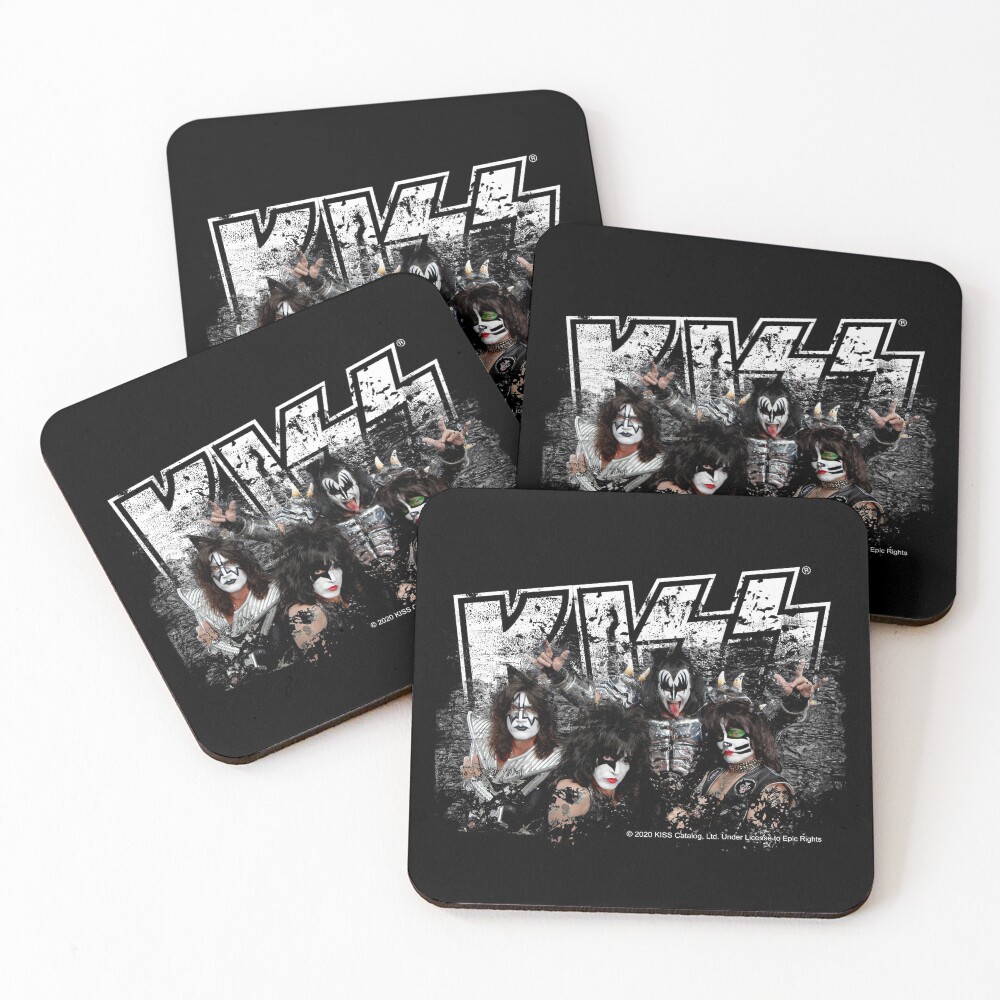 KISS rock music band - Black White Effect Logo and All Membersk music band Coasters (Set of 4)