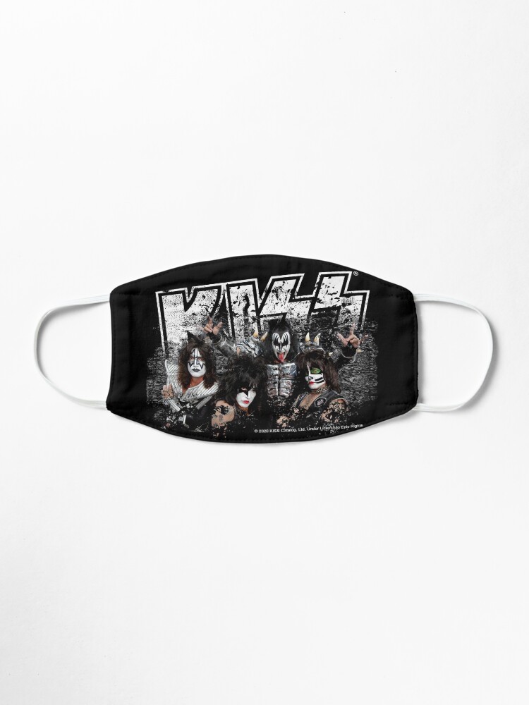 Alternate view of KISS rock music band - Black White Effect Logo and All Membersk music band Mask