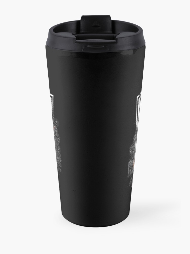 Alternate view of KISS rock music band - Black White Effect Logo and All Membersk music band Travel Mug