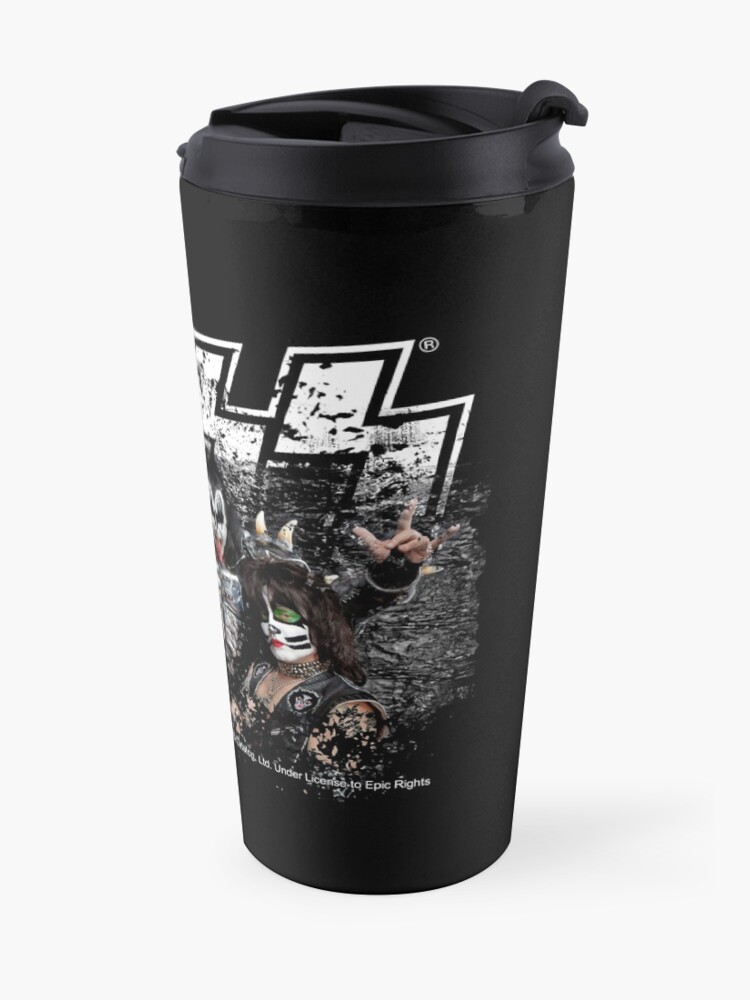 Alternate view of KISS rock music band - Black White Effect Logo and All Membersk music band Travel Mug
