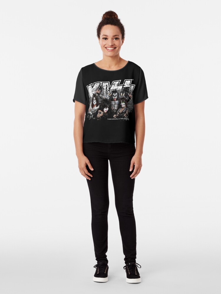 Alternate view of KISS rock music band - Black White Effect Logo and All Membersk music band Chiffon Top